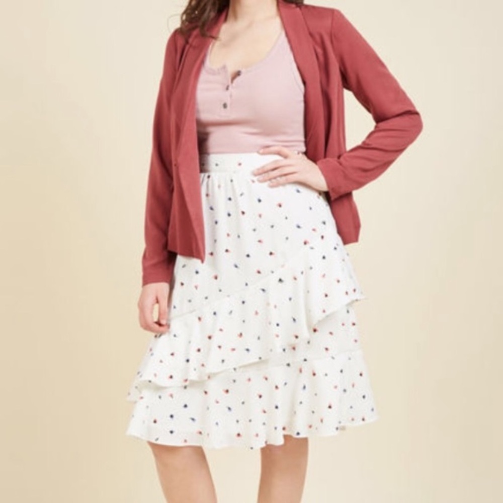 Modcloth White Midi Skirt with Colorful Print